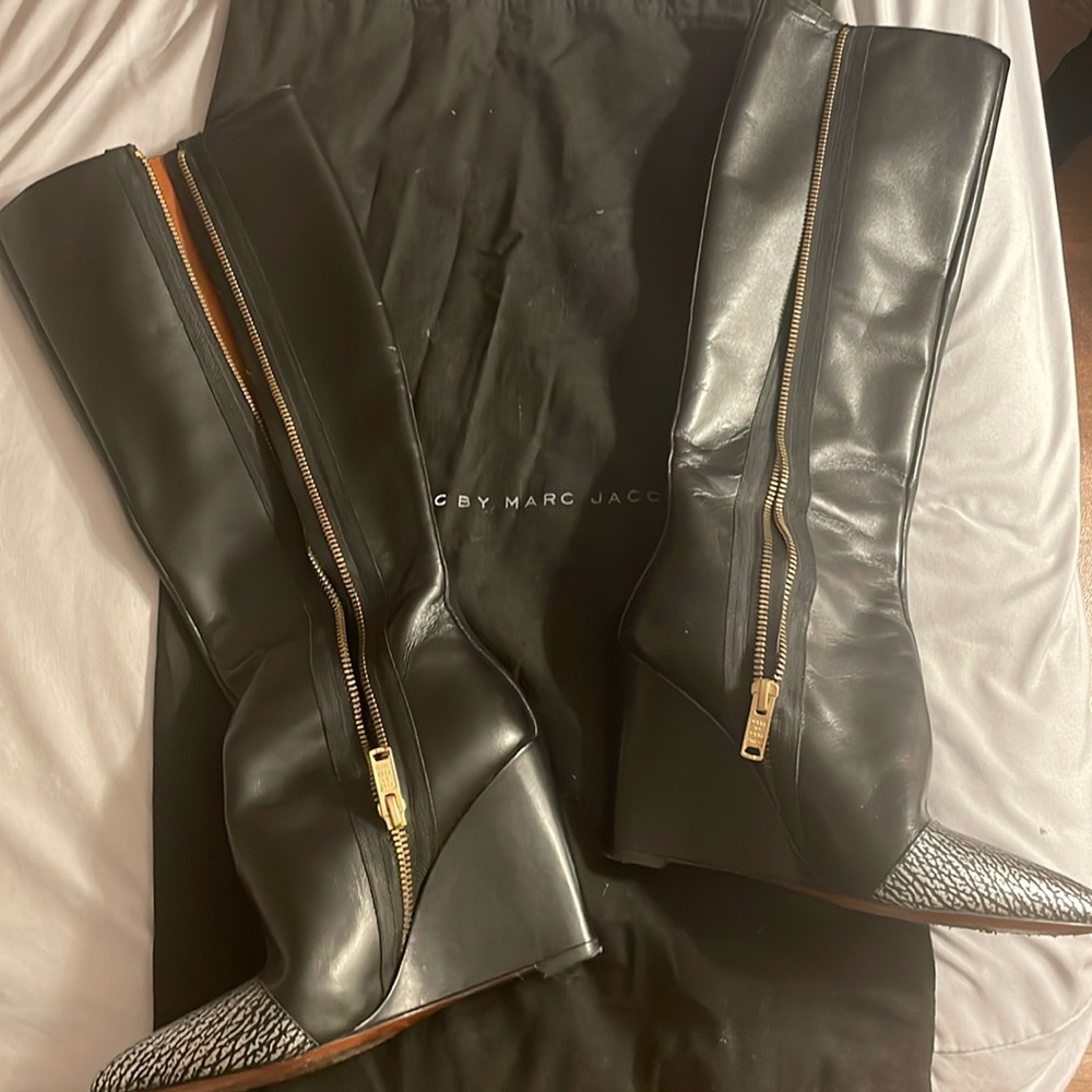 Marc by Marc Jacobs on point leather wedge boots.